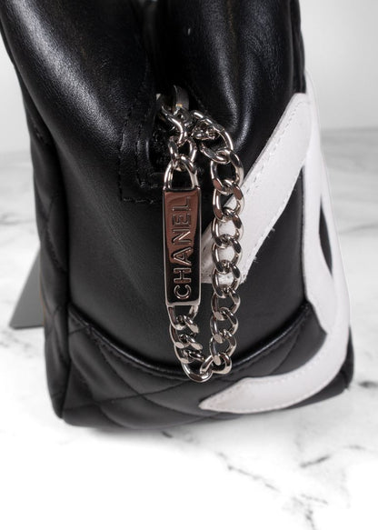 Chanel Black Calfskin Quilted Cambon Bowler Bag With White CC