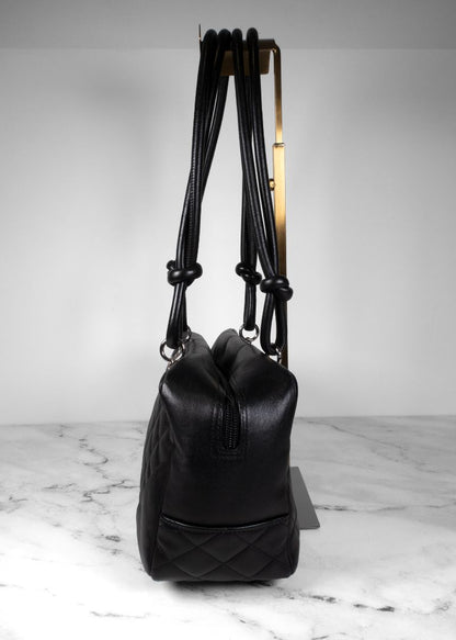 Chanel Black Calfskin Quilted Cambon Bowler Bag With White CC