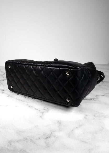 Chanel Black Calfskin Quilted Cambon Bowler Bag With White CC