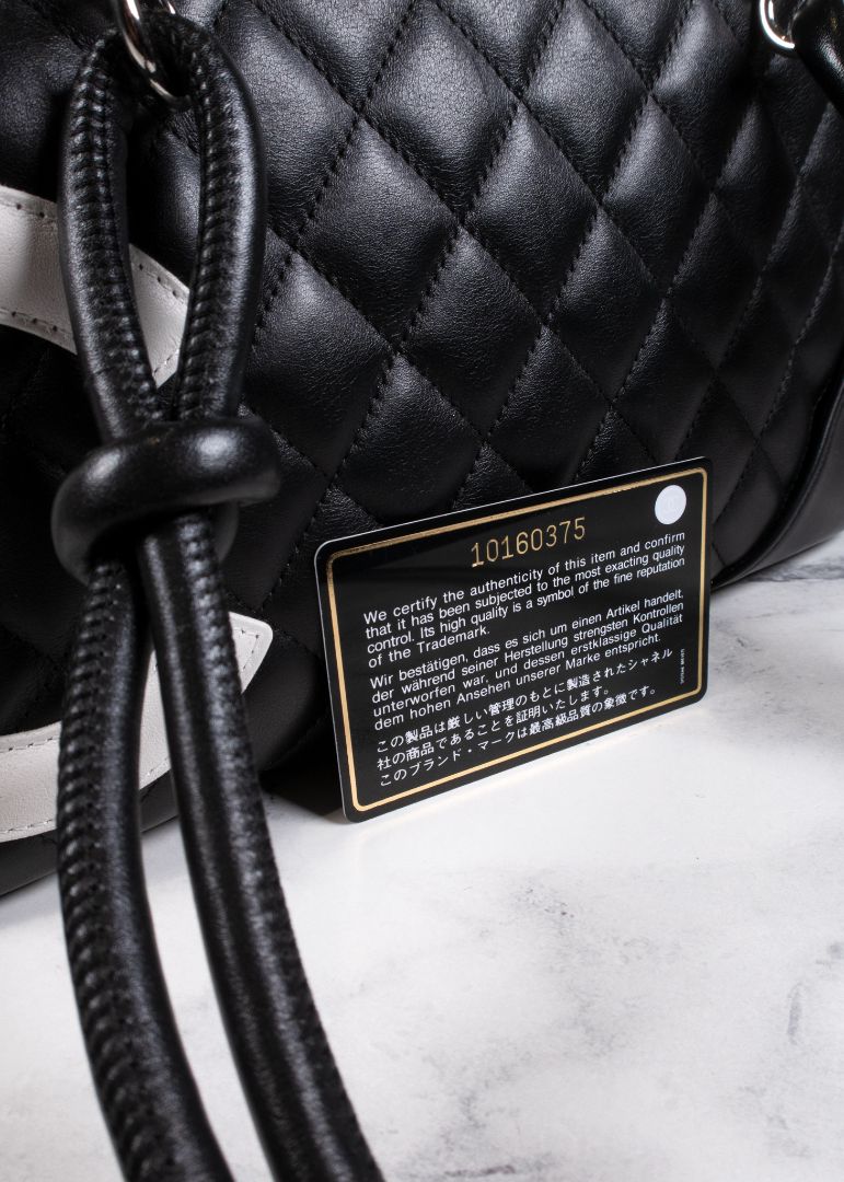Chanel Black Calfskin Quilted Cambon Bowler Bag With White CC