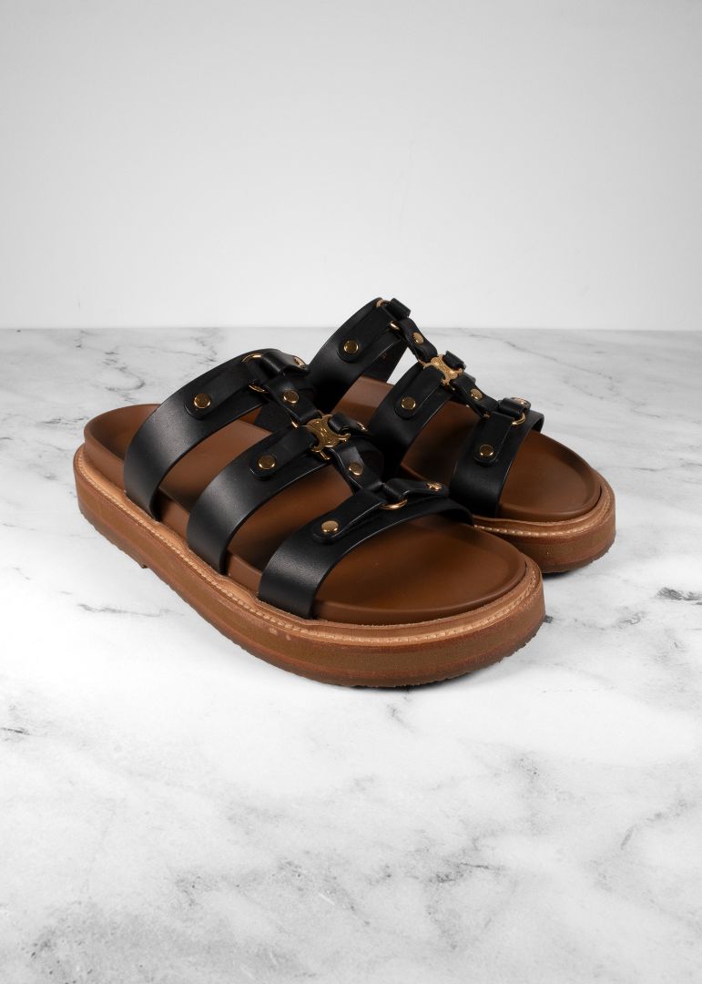 Celine Black Leather Platform Sandals
