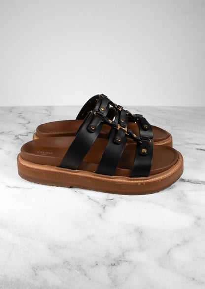 Celine Black Leather Platform Sandals