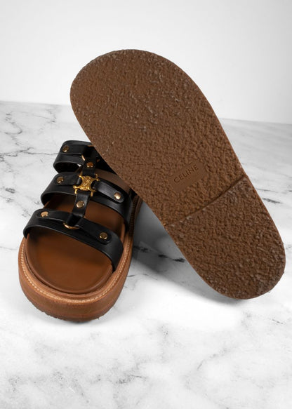 Celine Black Leather Platform Sandals