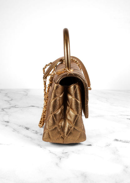 Chanel Gold Caviar Leather Top Handle Flap Bag