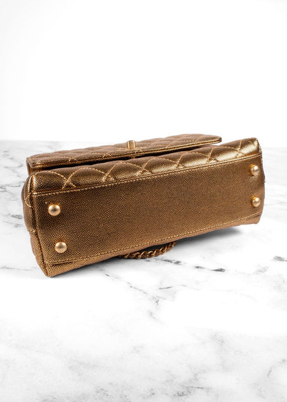 Chanel Gold Caviar Leather Top Handle Flap Bag