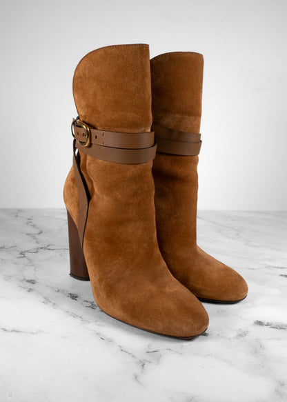 Gucci Tan Suede Ankle Heeled Boots