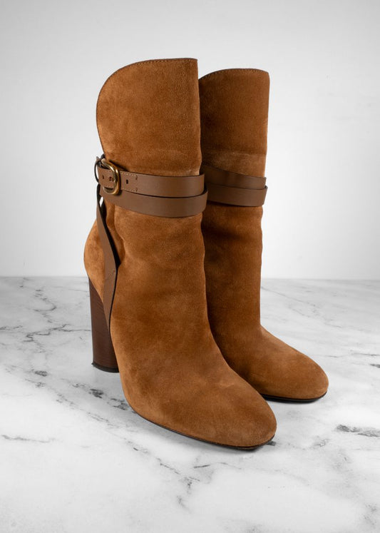 Gucci Tan Suede Ankle Heeled Boots