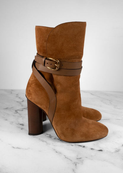 Gucci Tan Suede Ankle Heeled Boots