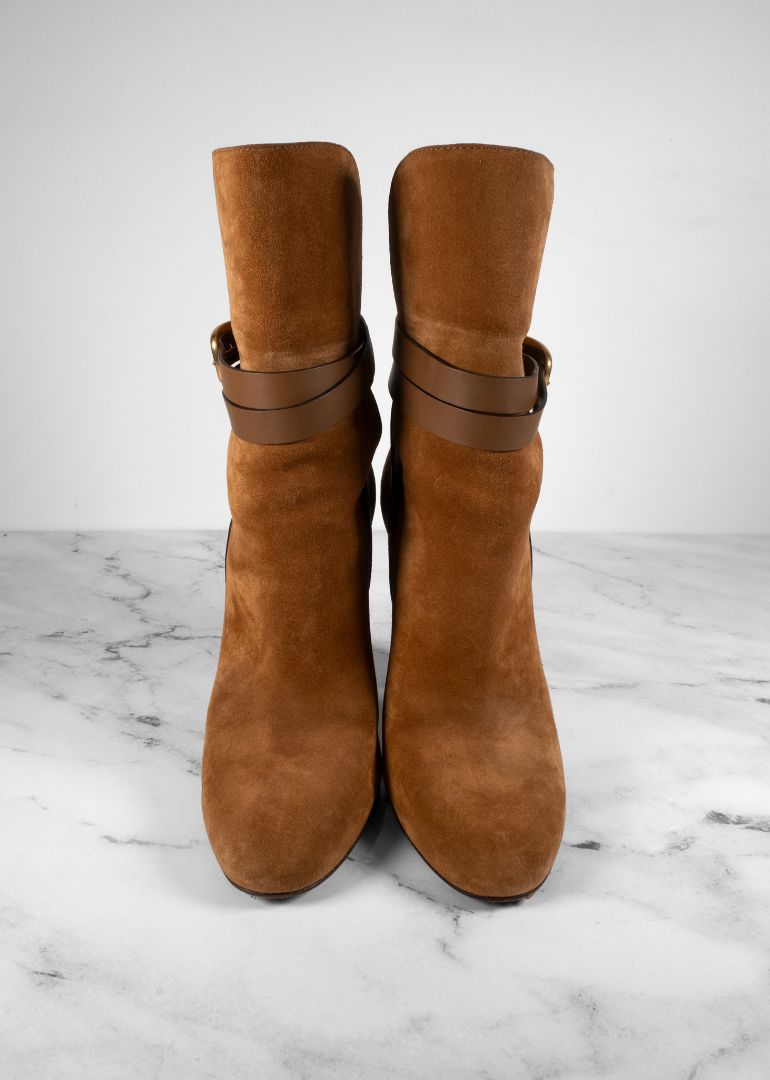 Gucci Tan Suede Ankle Heeled Boots