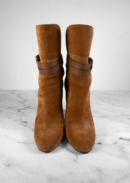 Gucci Tan Suede Ankle Heeled Boots