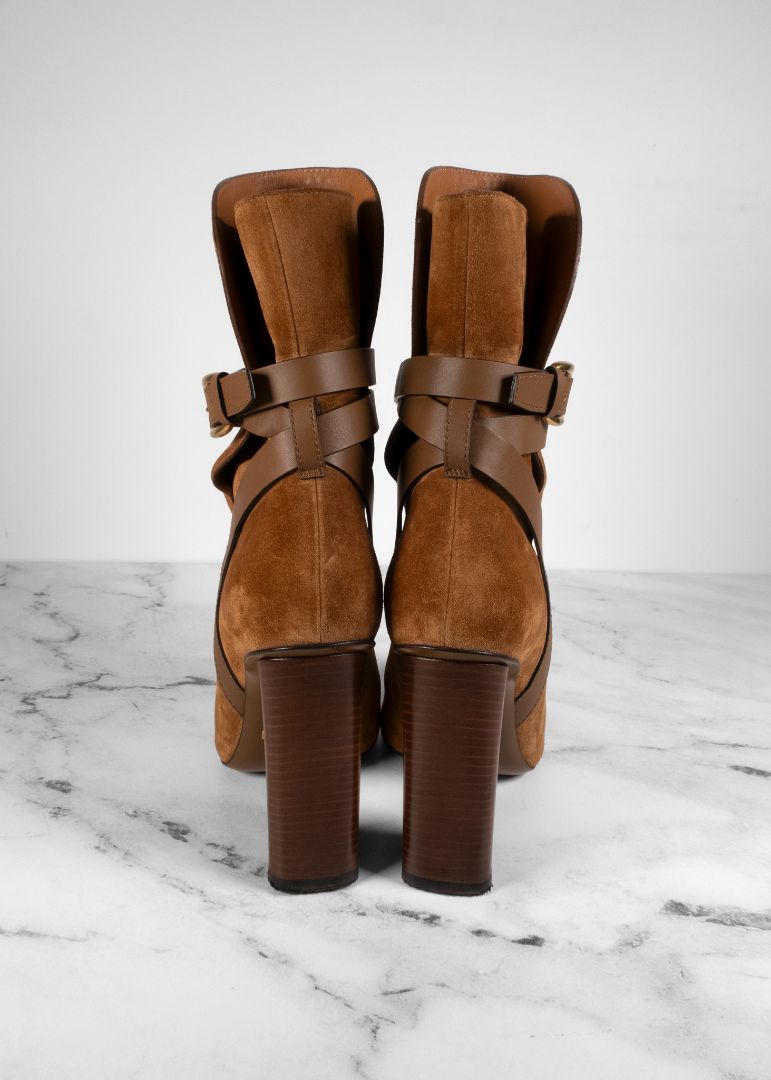 Gucci Tan Suede Ankle Heeled Boots