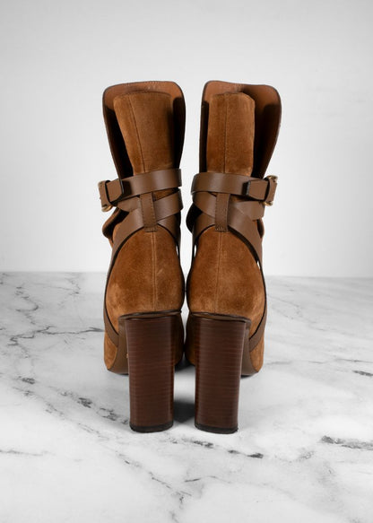 Gucci Tan Suede Ankle Heeled Boots