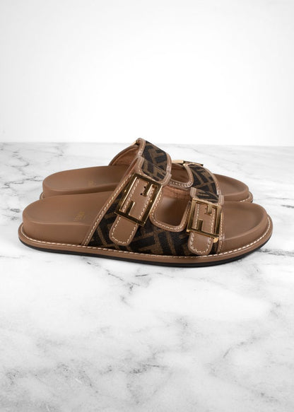 Fendi Brown Logo Sandals