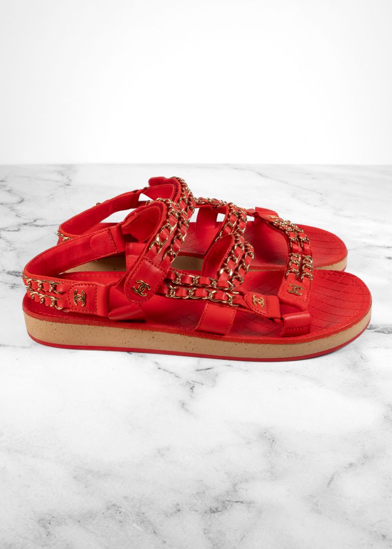 Chanel Red Leather Dad Sandals