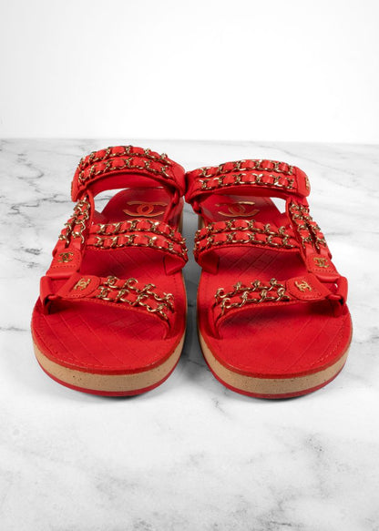 Chanel Red Leather Dad Sandals