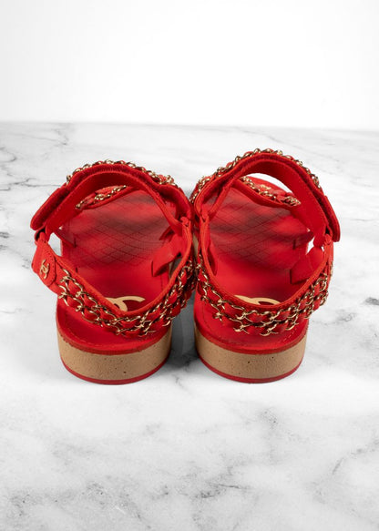 Chanel Red Leather Dad Sandals
