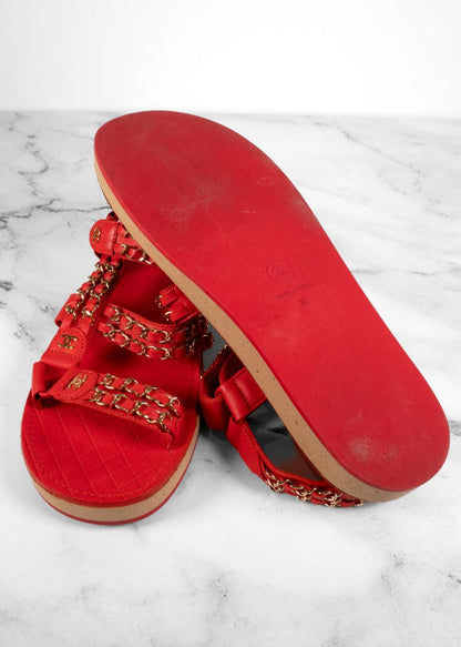 Chanel Red Leather Dad Sandals