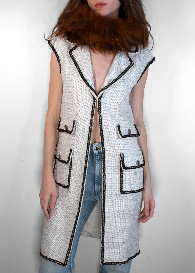 Chanel Ivory/black Vintage Long Vest