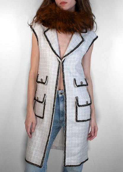 Chanel Ivory/black Vintage Long Vest