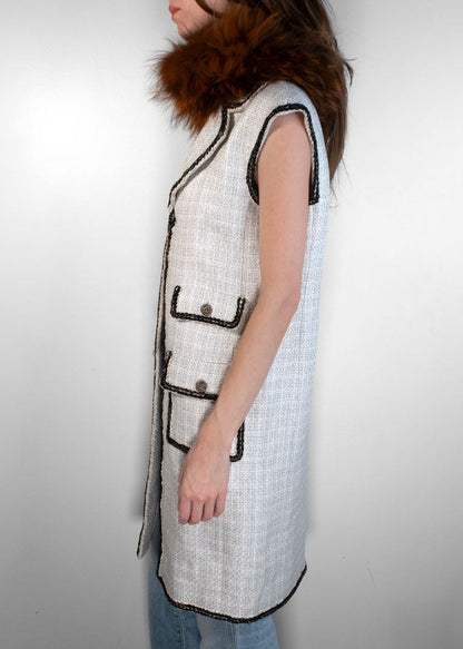 Chanel Ivory/black Vintage Long Vest