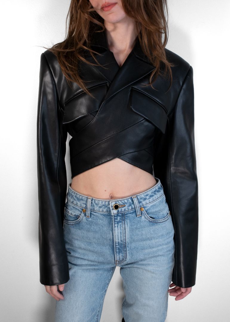Aleksandre Akhalkatsishvili Black Faux Leather Wrap Waist Jacket