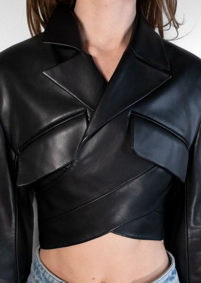 Aleksandre Akhalkatsishvili Black Faux Leather Wrap Waist Jacket