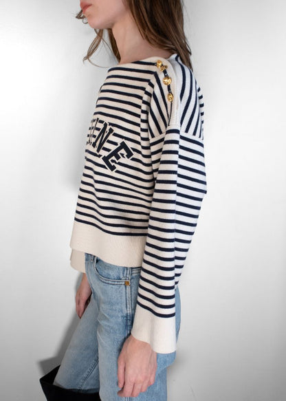 Celine Navy And White Striped Boat Neck Sweater