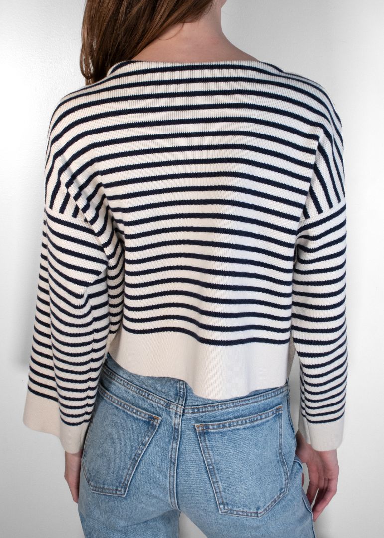 Celine Navy And White Striped Boat Neck Sweater