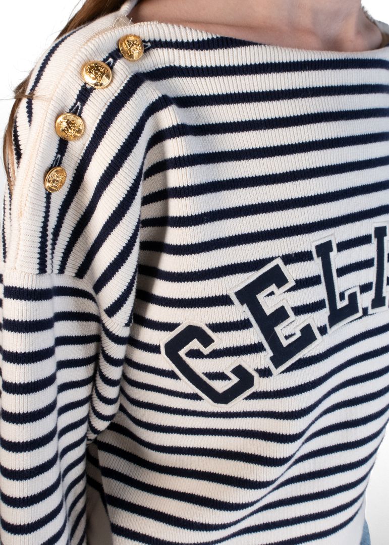 Celine Navy And White Striped Boat Neck Sweater