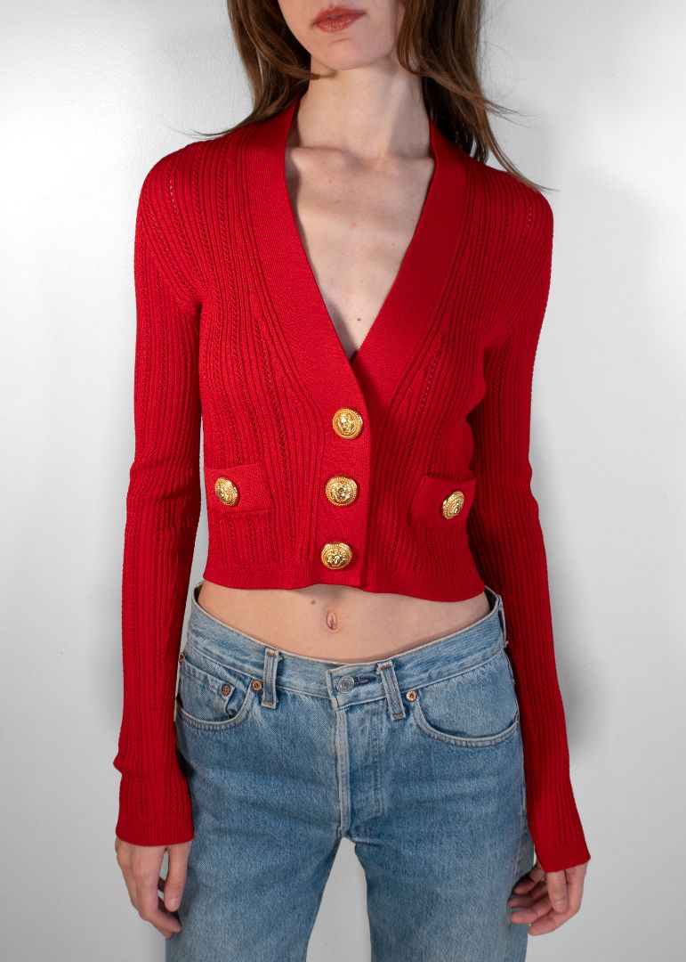 Balmain Red Knit Cardigan