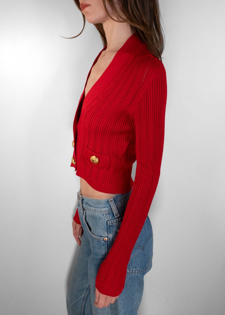 Balmain Red Knit Cardigan
