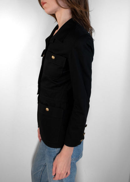 Chanel Black Bouclé Tweed Blazer with Gold CC Buttons