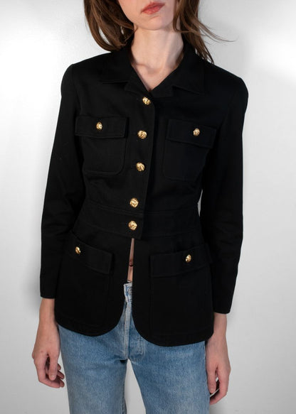 Chanel Black Bouclé Tweed Blazer with Gold CC Buttons