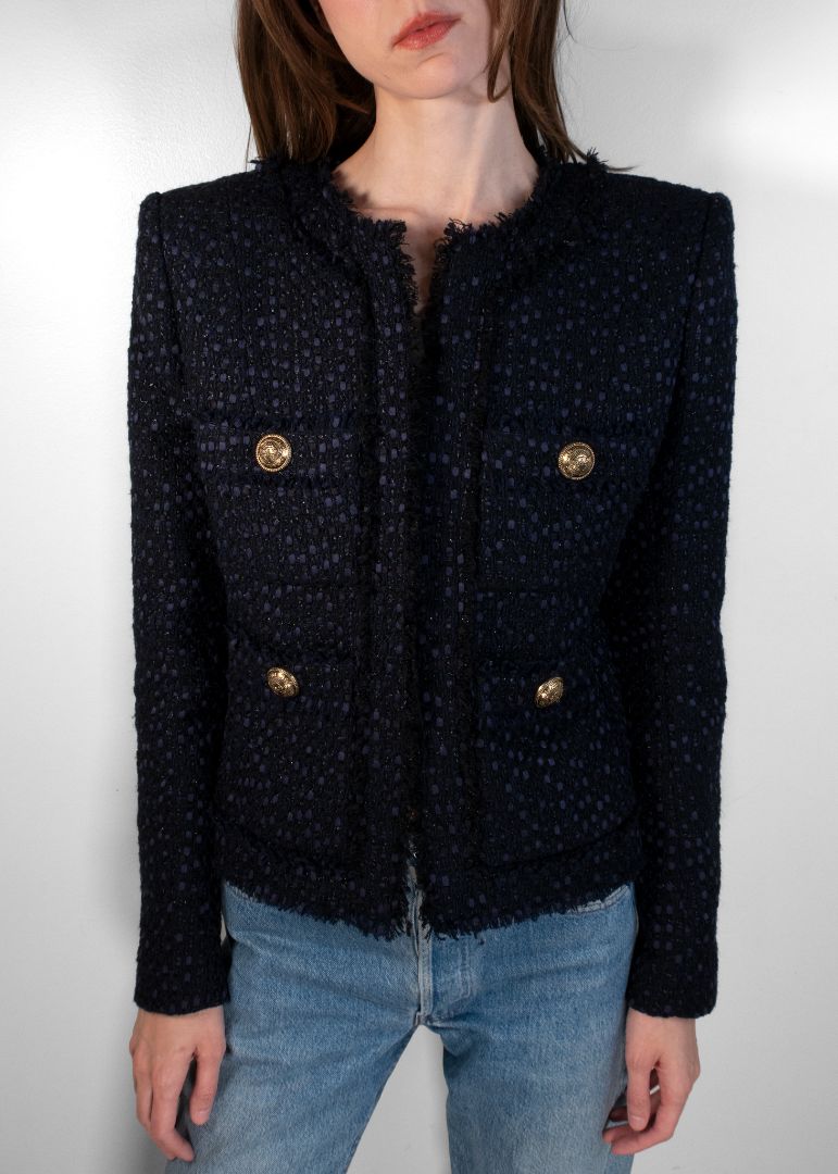 Balmain Navy Tweed Blazer