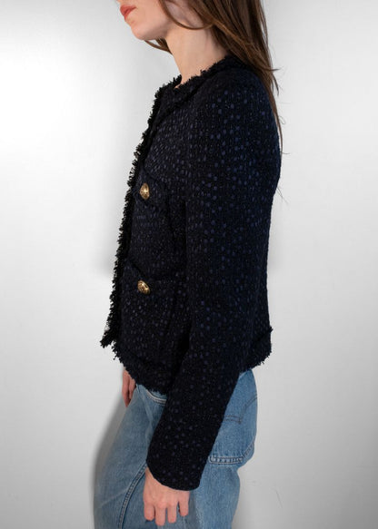 Balmain Navy Tweed Blazer