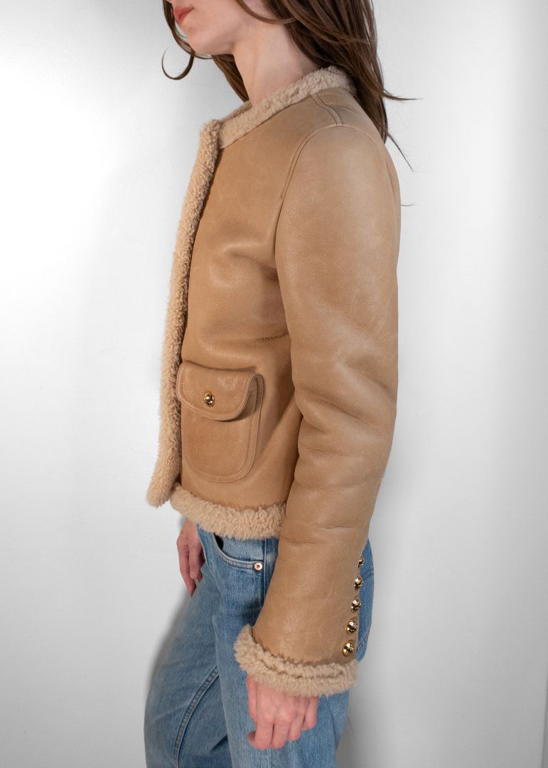 Celine Tan Shearling Cropped Jacket