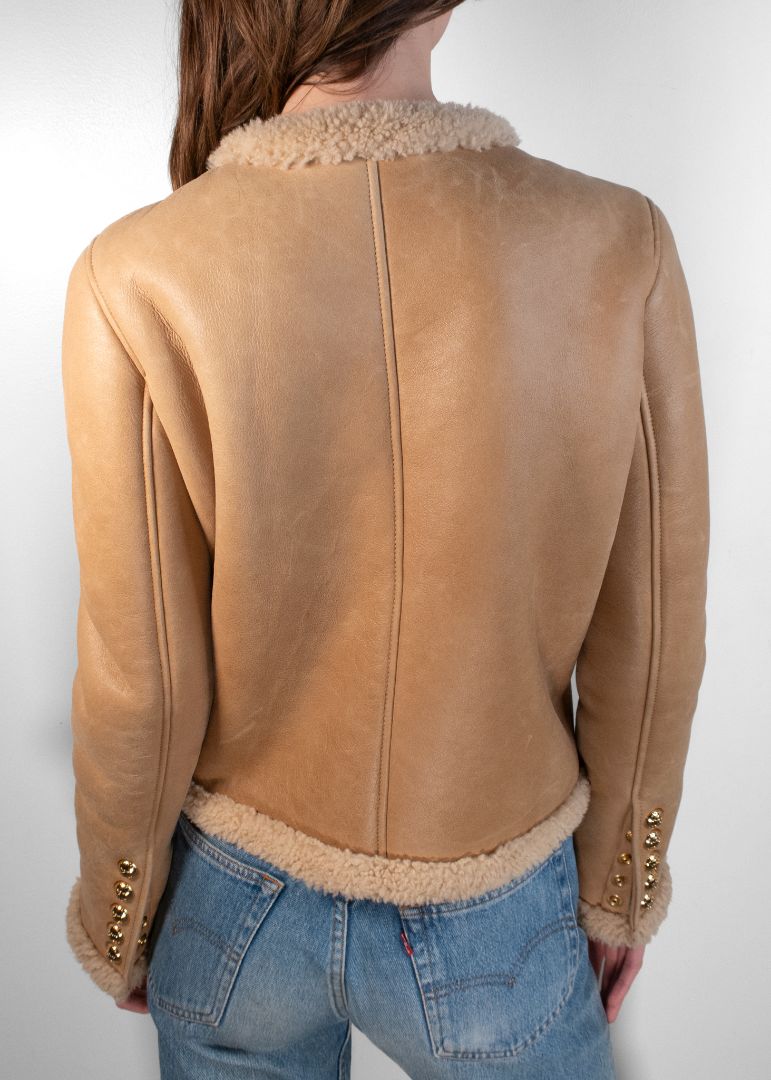 Celine Tan Shearling Cropped Jacket