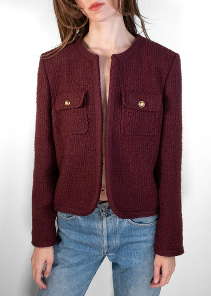 Celine Dark Plum Tweed Cropped Jacket