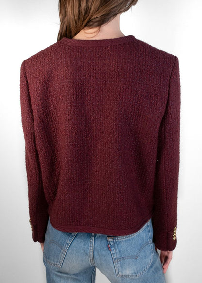 Celine Dark Plum Tweed Cropped Jacket