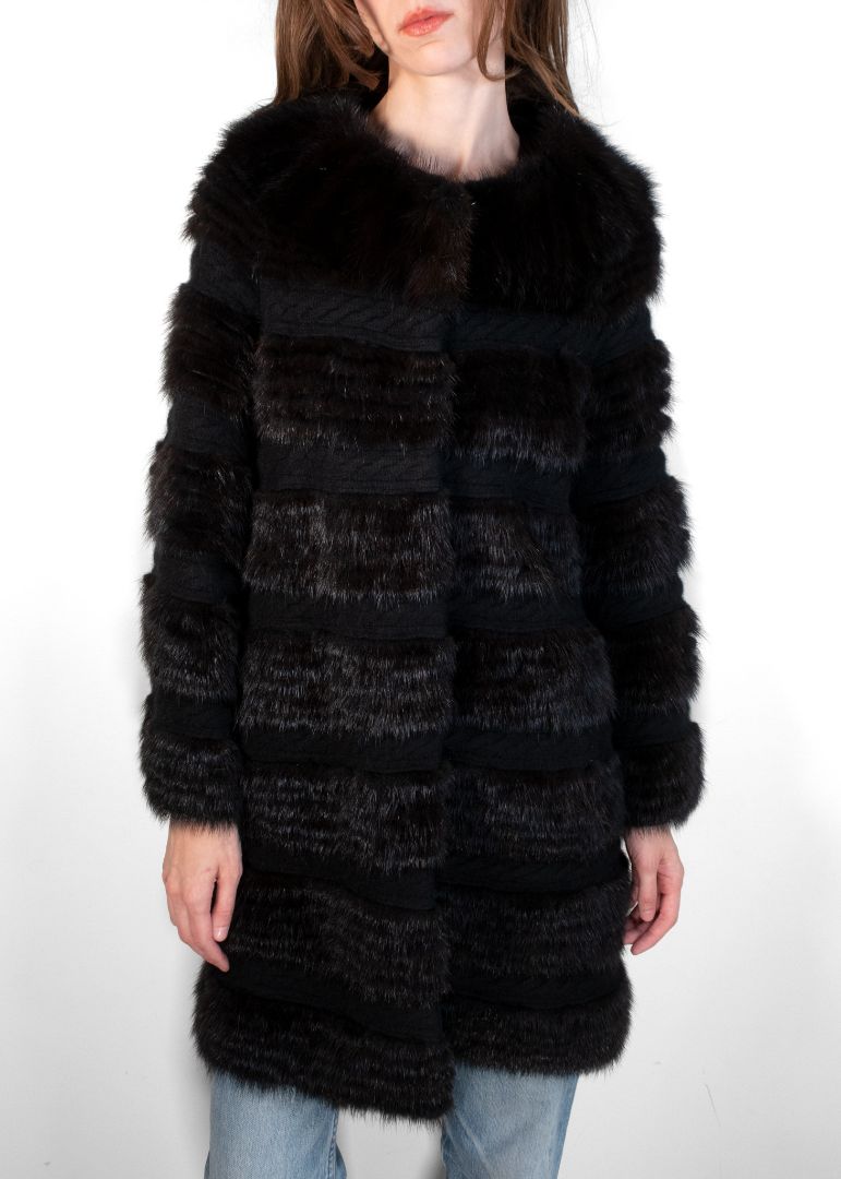 Yves Salomon Gray And Black Rabbit Lamb And Silk Coat
