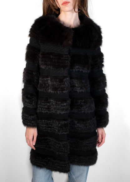 Yves Salomon Gray And Black Rabbit Lamb And Silk Coat