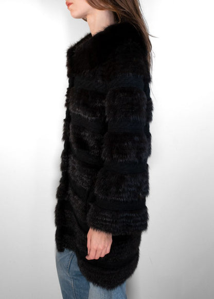 Yves Salomon Gray And Black Rabbit Lamb And Silk Coat