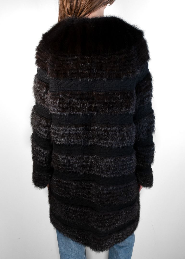 Yves Salomon Gray And Black Rabbit Lamb And Silk Coat