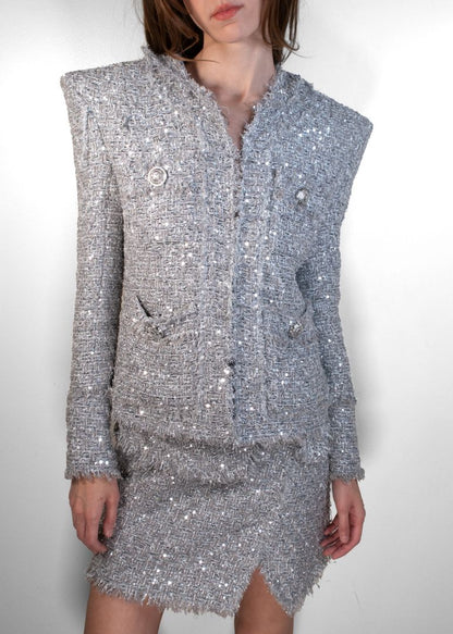 Balmain Sparkly Silver Tweed Set