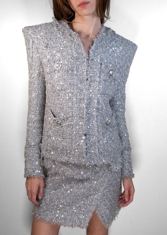 Balmain Sparkly Silver Tweed Set