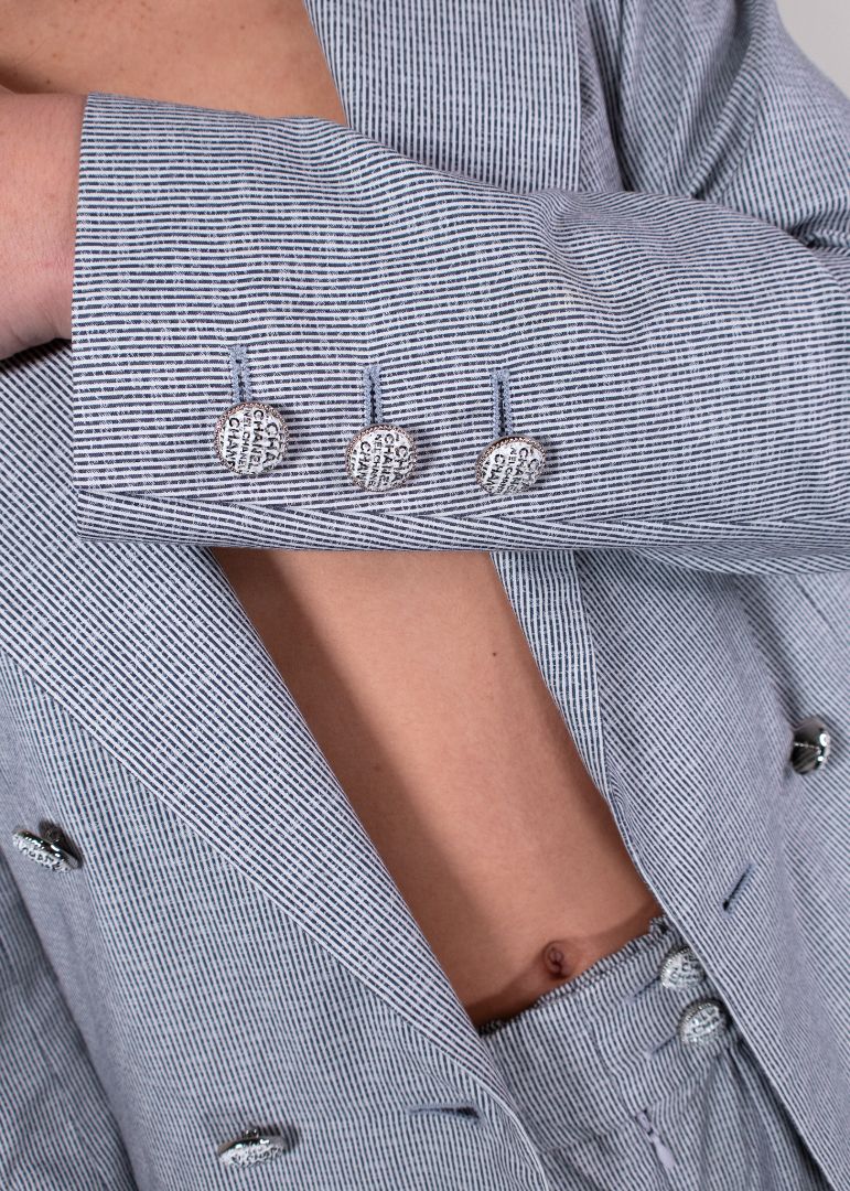 Chanel Navy And White Pinstripe Set