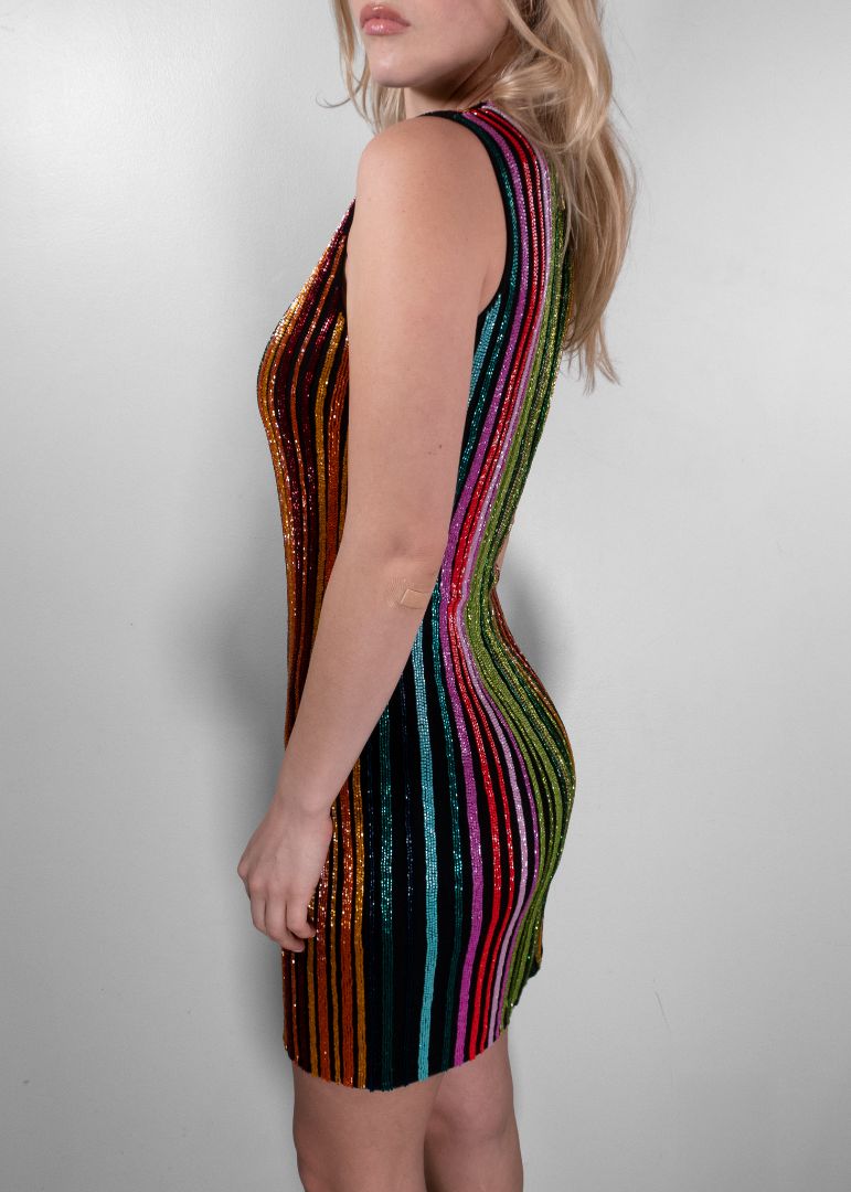 balmain beaded mini dress Balmain Bead Embroidered Strong-Shoulder Mini Dress