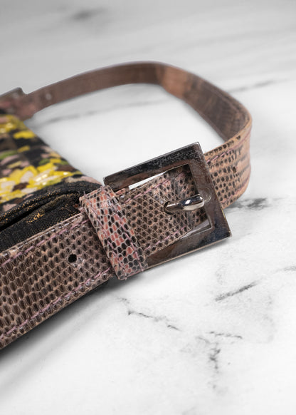 Fendi Lizard-Trimmed Zucca Baguette