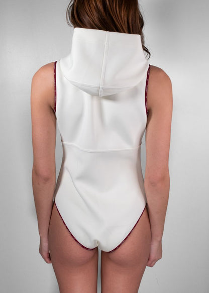 Chanel Ivory Scuba Zip Up Hooded Bodysuit