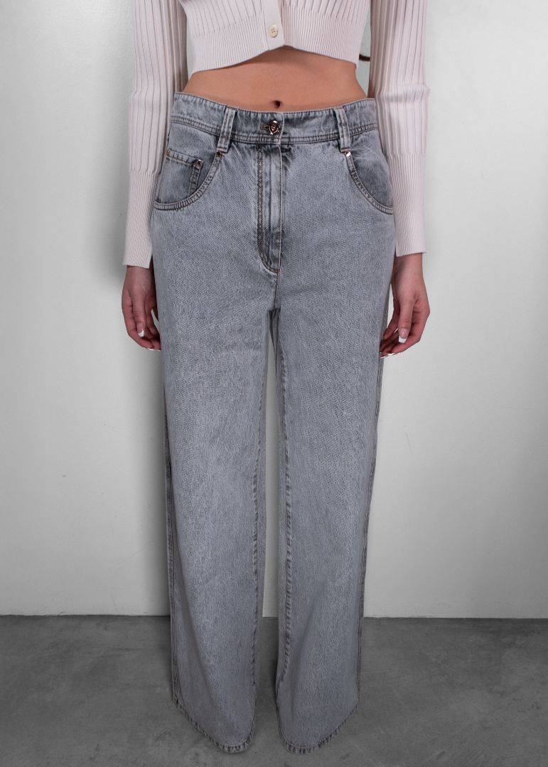 Brunello Cucinelli Grey Wide Leg Jeans